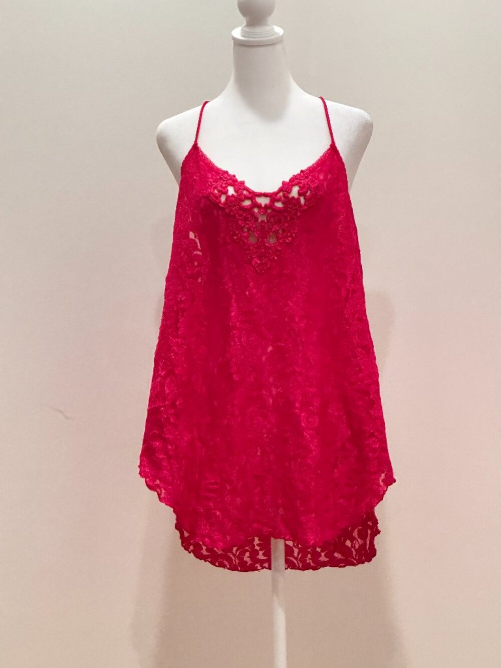 Vintage Adonna Fuchsia Red Lace Babydoll Nightgown Chemise Large EUC
